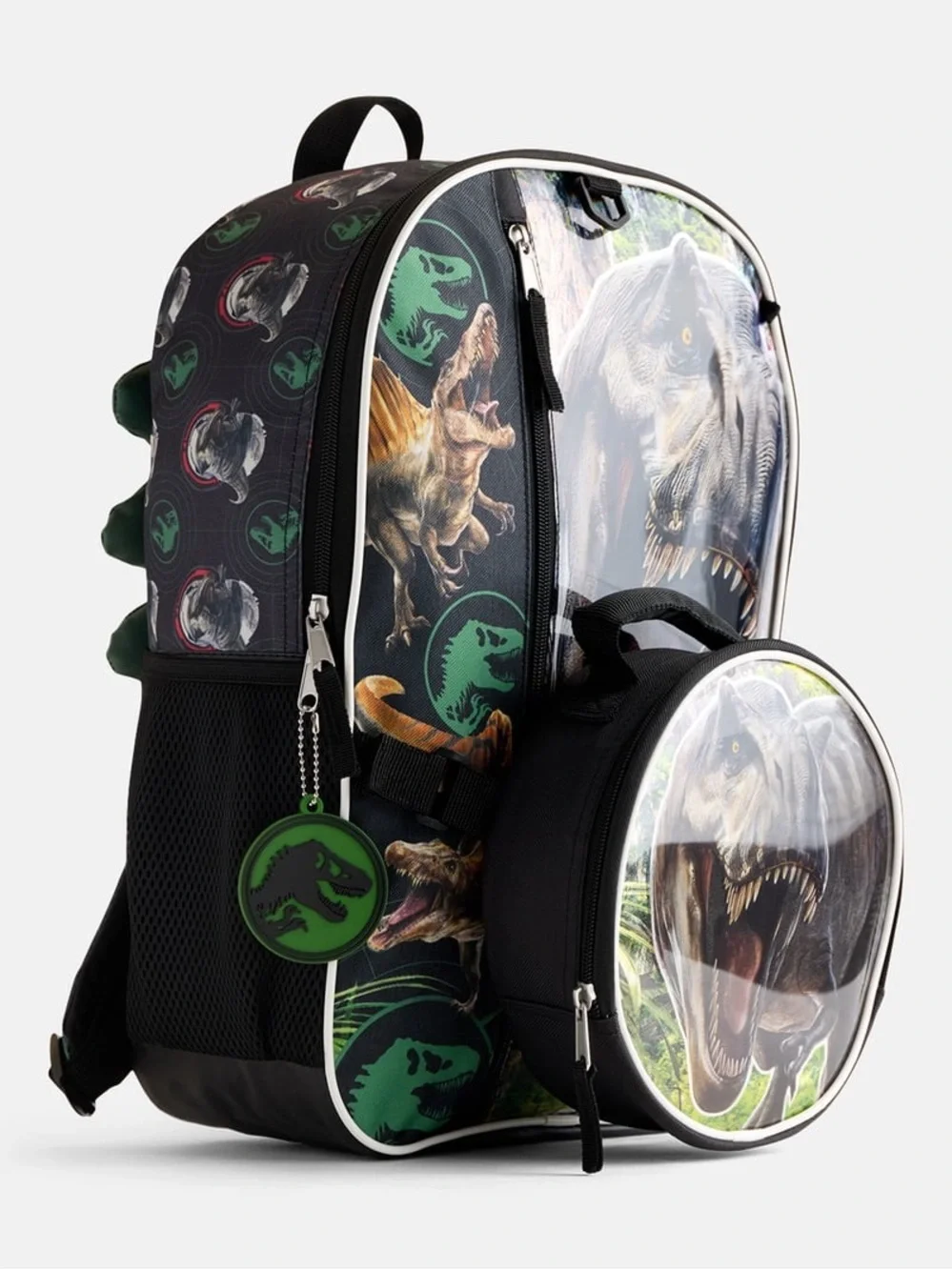 Jurassic Park T-Rex Kids Backpack Set - Black & Green Dino Print WH5